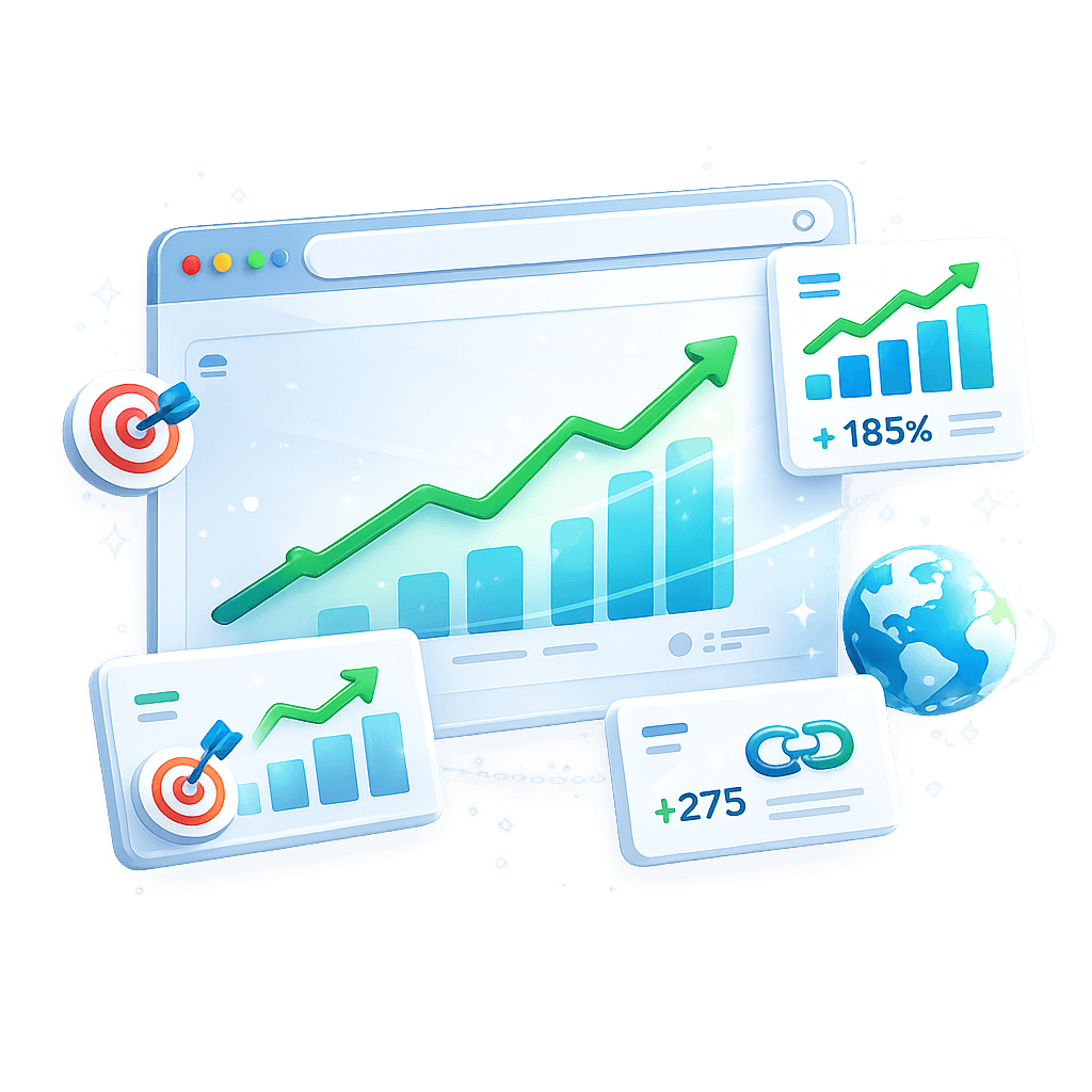 Affordable SEO services in the UK dashboard showing keyword rankings and organic traffic growth